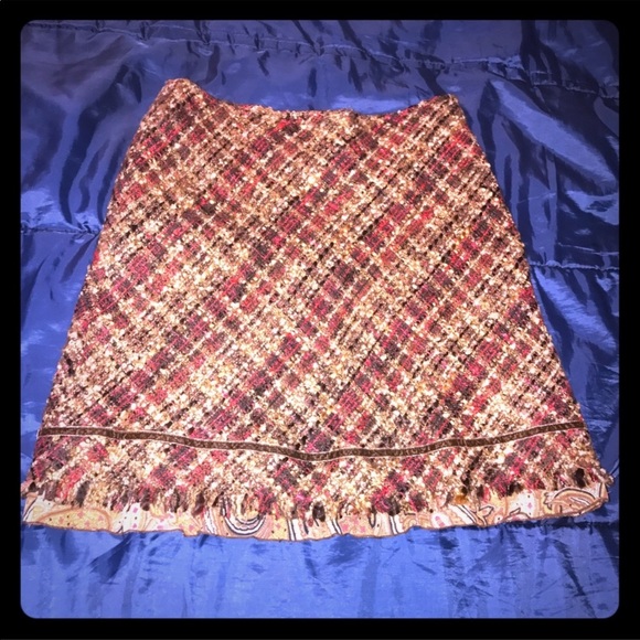 ABS vintage y2k woven tweed plaid velvet fringe trim mini skirt size 2 - Picture 1 of 3